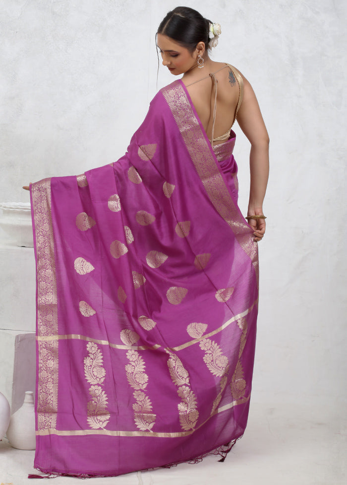 Purple Cotton Saree With Blouse Piece - Indian Silk House Agencies