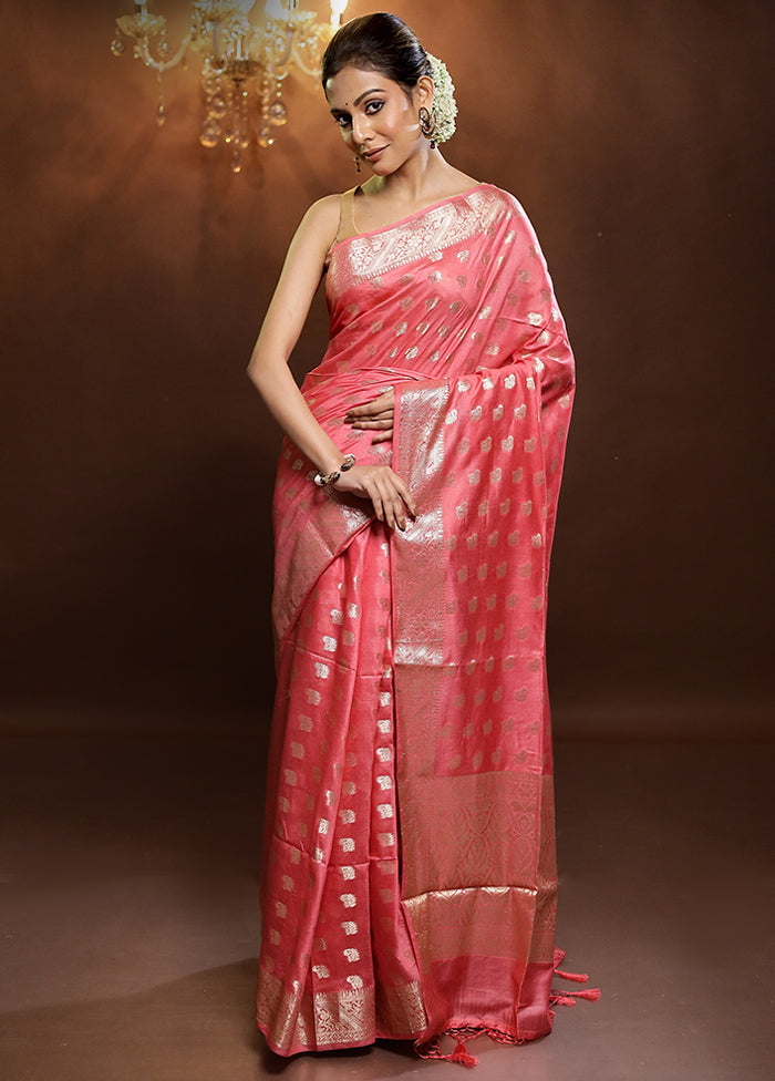 Pink Cotton Saree With Blouse Piece