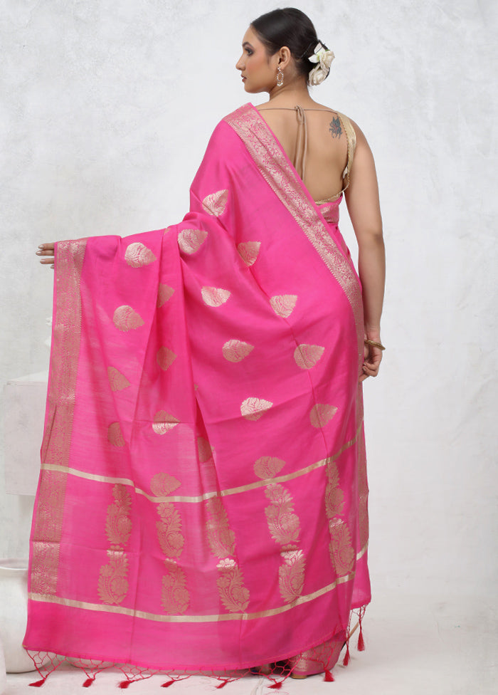 Pink Cotton Saree With Blouse Piece