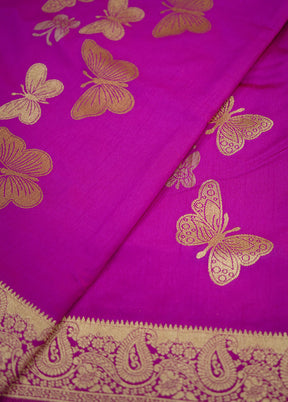 Pink Dupion Silk Saree Without Blouse Piece - Indian Silk House Agencies