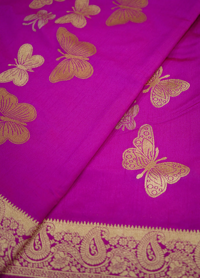 Pink Dupion Silk Saree Without Blouse Piece - Indian Silk House Agencies