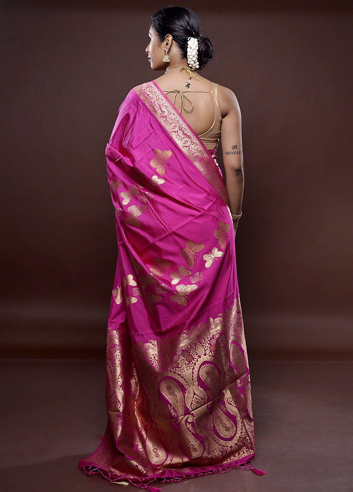 Pink Dupion Silk Saree Without Blouse Piece - Indian Silk House Agencies