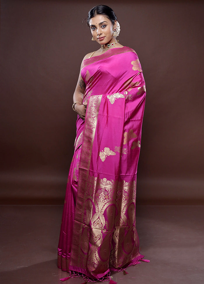 Pink Dupion Silk Saree Without Blouse Piece - Indian Silk House Agencies