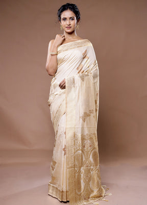 Cream Dupion Silk Saree With Blouse Piece - Indian Silk House Agencies