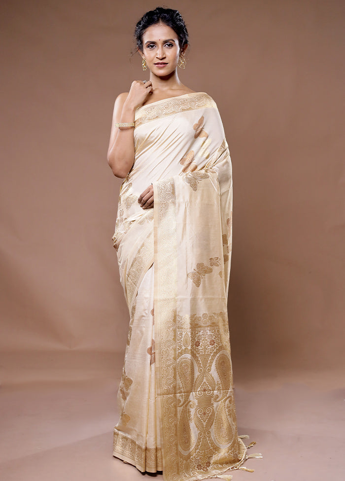 Cream Dupion Silk Saree With Blouse Piece - Indian Silk House Agencies