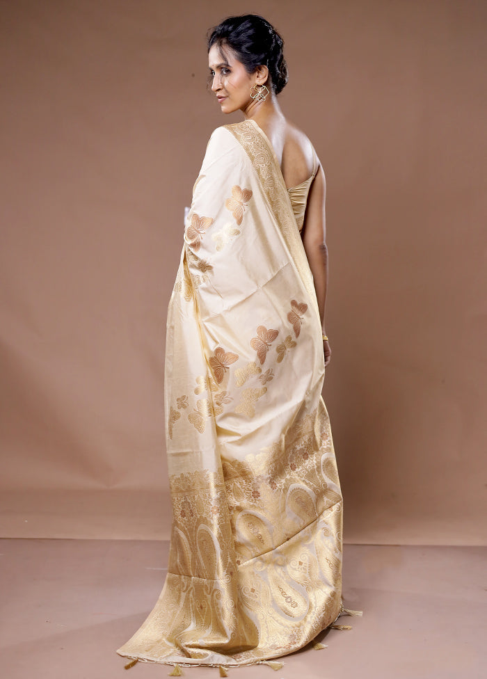 Cream Dupion Silk Saree With Blouse Piece - Indian Silk House Agencies