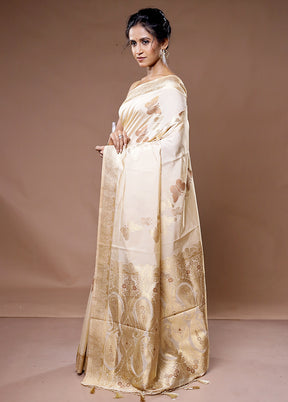 Cream Dupion Silk Saree With Blouse Piece - Indian Silk House Agencies