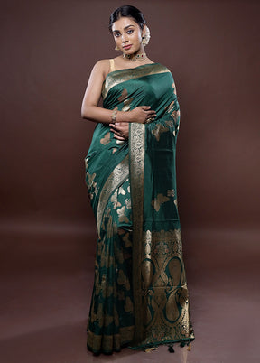 Green Dupion Silk Saree Without Blouse Piece - Indian Silk House Agencies