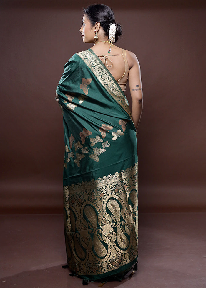 Green Dupion Silk Saree Without Blouse Piece - Indian Silk House Agencies