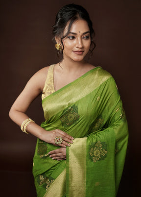 Green Dupion Silk Saree With Blouse Piece - Indian Silk House Agencies