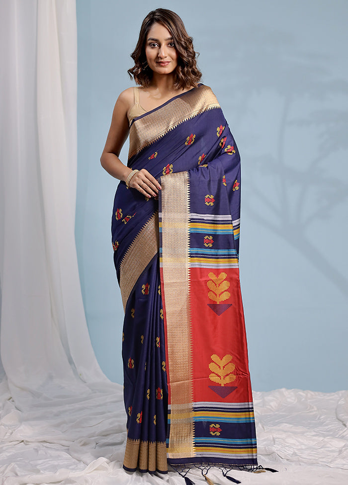 Blue Dupion Silk Saree With Blouse Piece - Indian Silk House Agencies