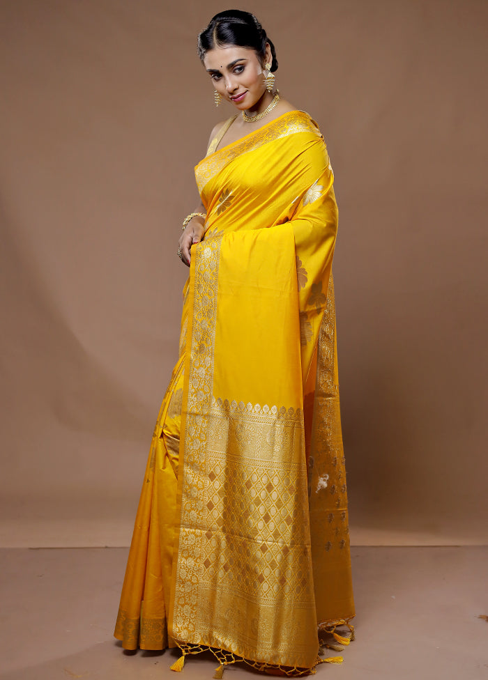 Yellow Dupion Silk Saree With Blouse Piece - Indian Silk House Agencies