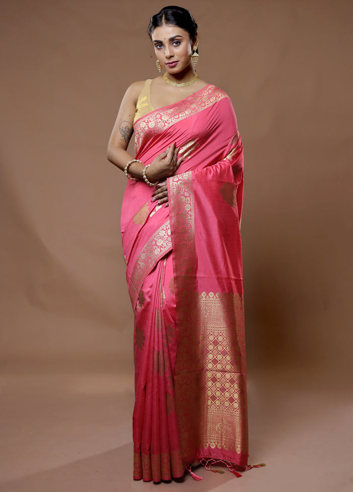 Pink Dupion Silk Saree With Blouse Piece - Indian Silk House Agencies