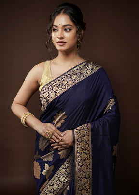 Blue Dupion Silk Saree With Blouse Piece - Indian Silk House Agencies