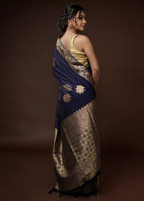 Blue Dupion Silk Saree With Blouse Piece - Indian Silk House Agencies