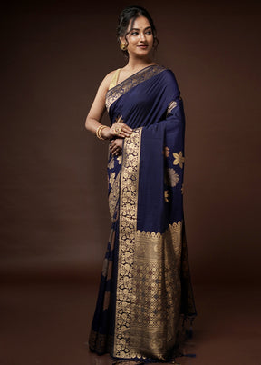 Blue Dupion Silk Saree With Blouse Piece - Indian Silk House Agencies