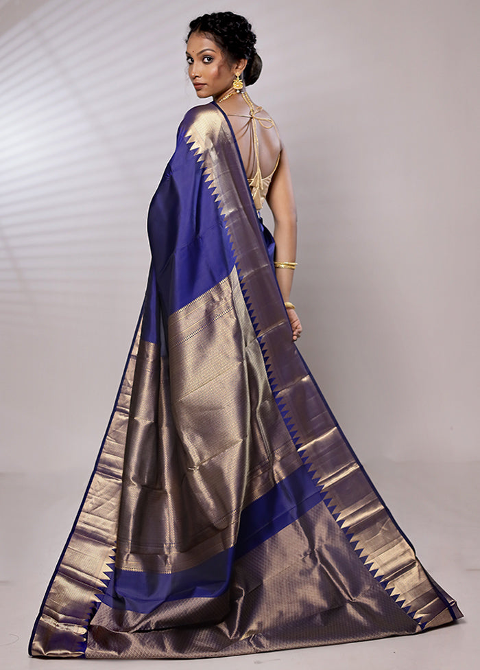 Blue Kanjivaram Pure Silk Saree With Blouse Piece - Indian Silk House Agencies