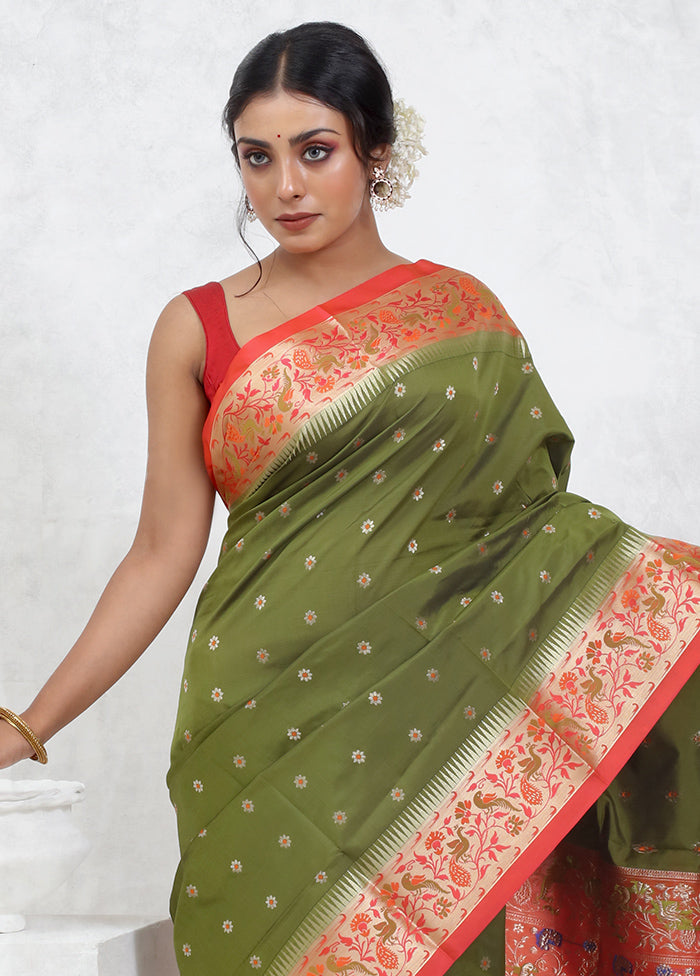 Green Kanjivaram Silk Saree With Blouse Piece - Indian Silk House Agencies