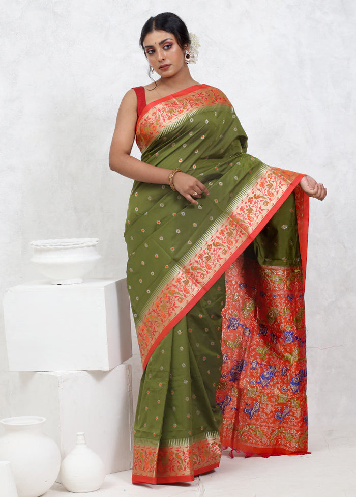 Green Kanjivaram Silk Saree With Blouse Piece - Indian Silk House Agencies