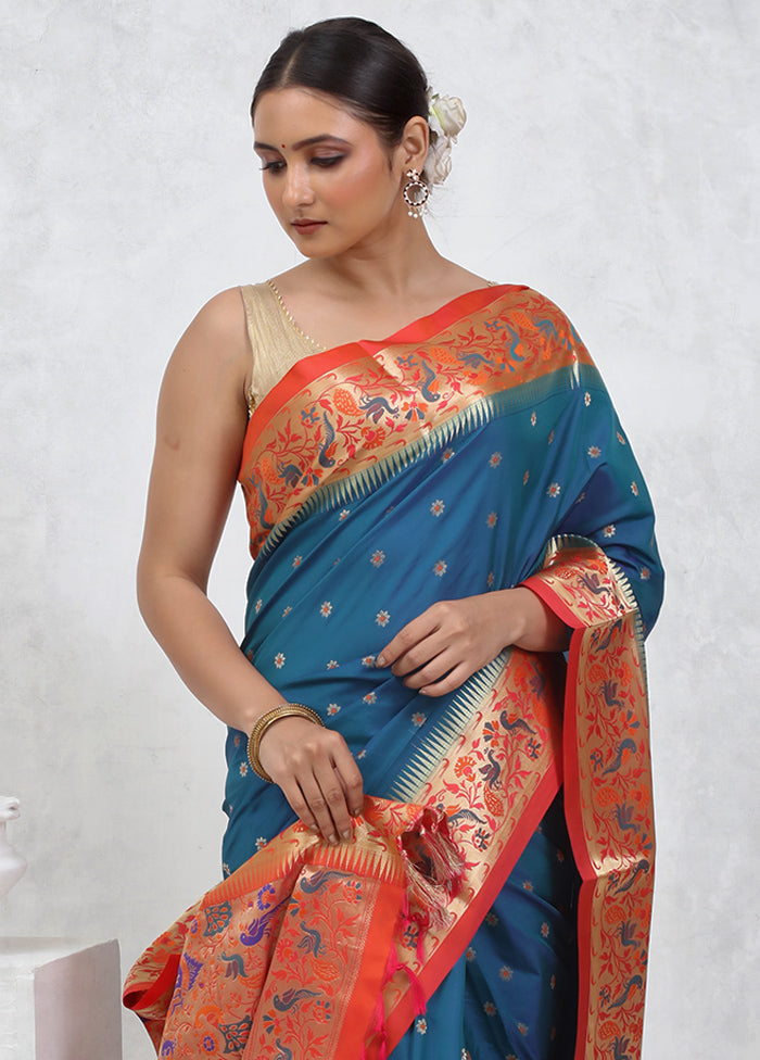 Blue Kanjivaram Silk Saree With Blouse Piece - Indian Silk House Agencies