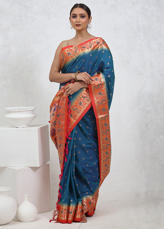 Blue Kanjivaram Silk Saree With Blouse Piece - Indian Silk House Agencies