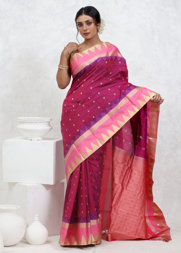 Pink Kanjivaram Silk Saree With Blouse Piece - Indian Silk House Agencies