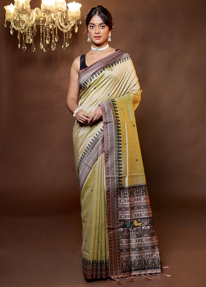 Green Dupion Silk Saree With Blouse Piece