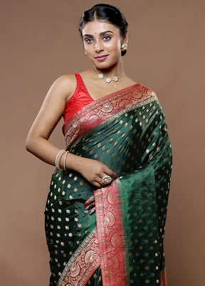 Green Dupion Silk Saree With Blouse Piece