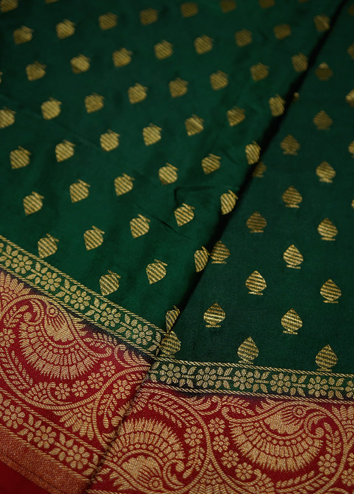 Green Dupion Silk Saree With Blouse Piece - Indian Silk House Agencies