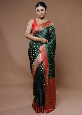 Green Dupion Silk Saree With Blouse Piece