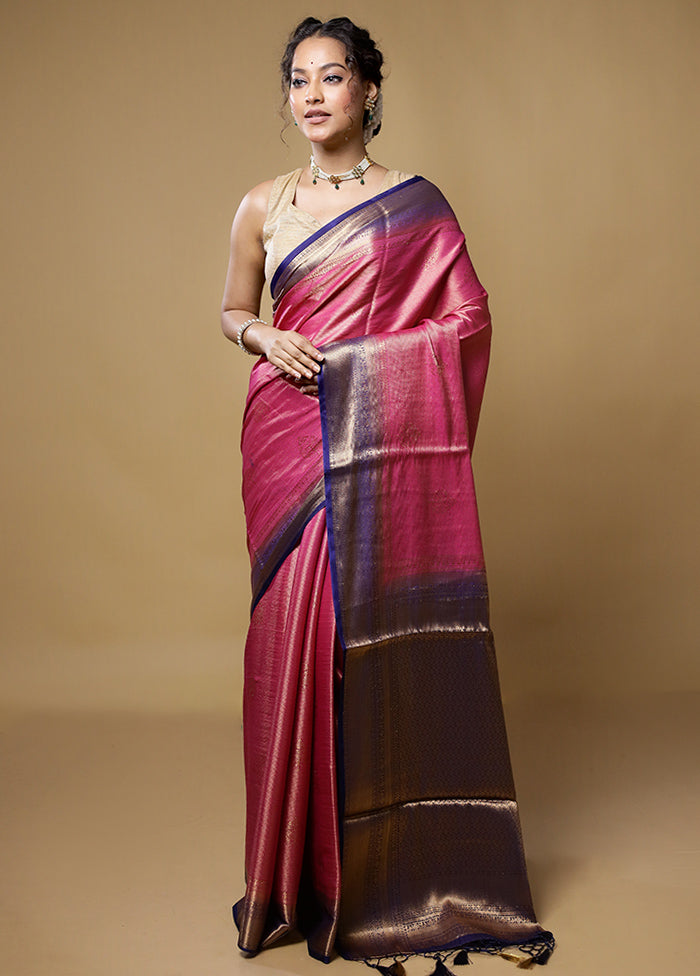 Pink Dupion Silk Saree With Blouse Piece