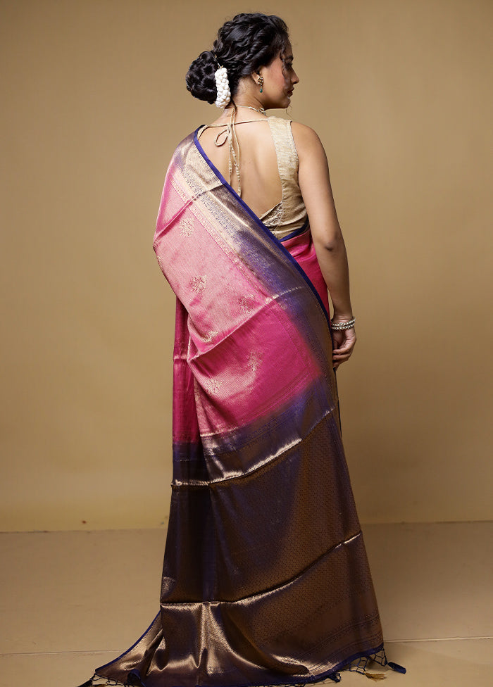 Pink Dupion Silk Saree With Blouse Piece