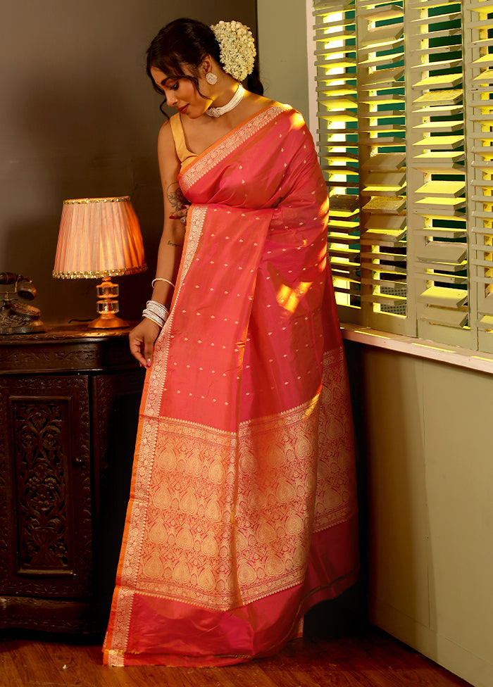 Orange Katan Silk Saree With Blouse Piece