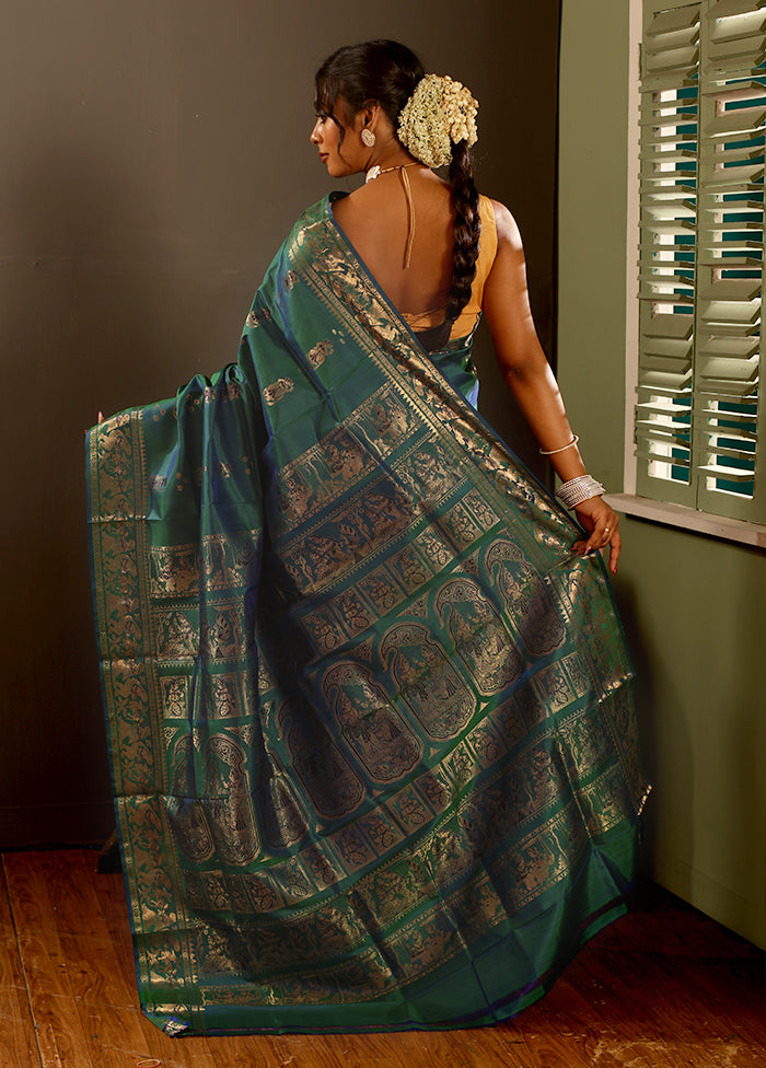 Green Katan Silk Saree With Blouse Piece - Indian Silk House Agencies