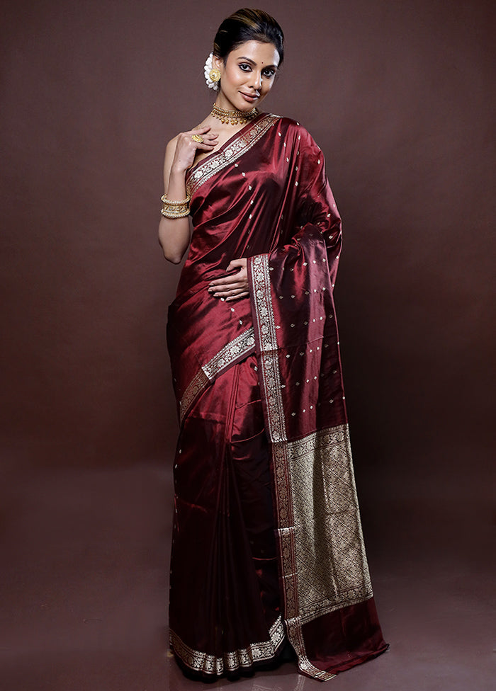 Maroon Katan Silk Saree Without Blouse Piece - Indian Silk House Agencies