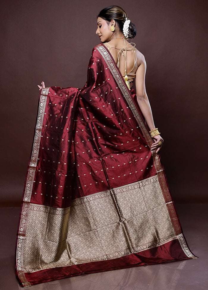 Maroon Katan Silk Saree Without Blouse Piece - Indian Silk House Agencies