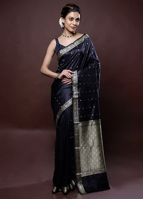 Black Katan Silk Saree Without Blouse Piece - Indian Silk House Agencies