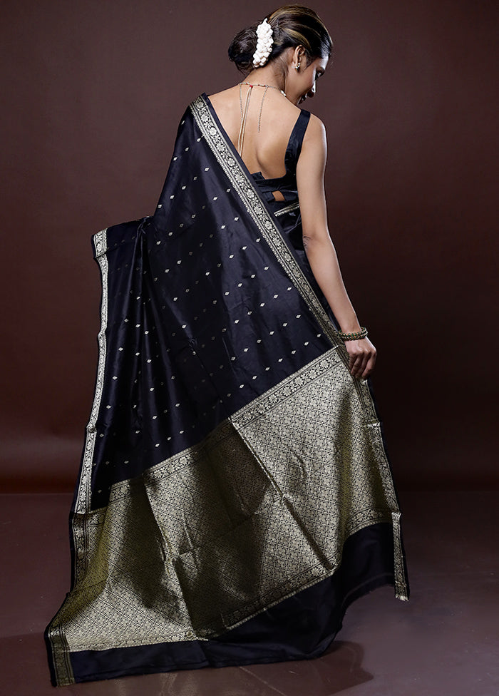 Black Katan Silk Saree Without Blouse Piece - Indian Silk House Agencies