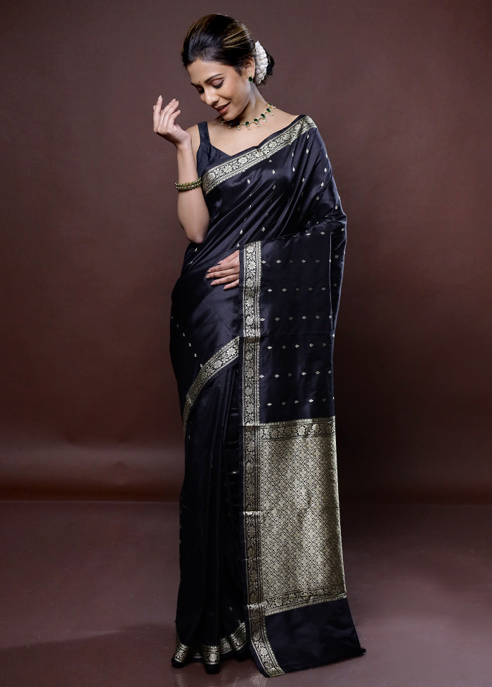 Black Katan Silk Saree Without Blouse Piece - Indian Silk House Agencies