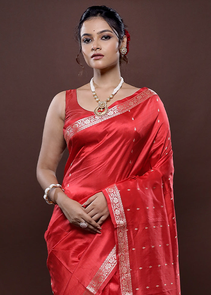 Red Katan Silk Saree Without Blouse Piece