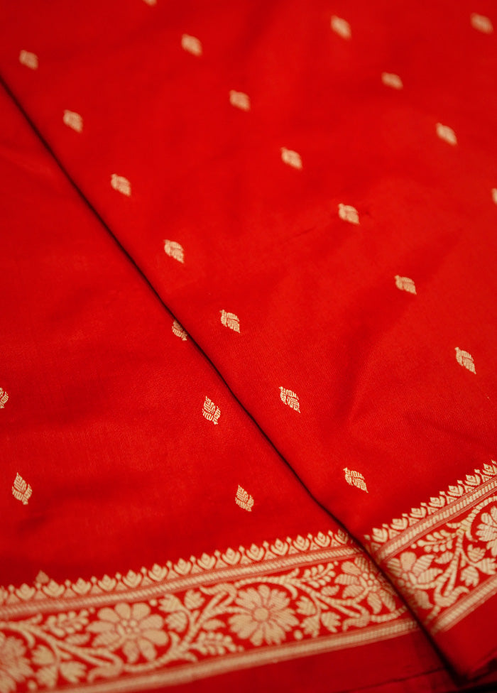 Red Katan Silk Saree Without Blouse Piece - Indian Silk House Agencies