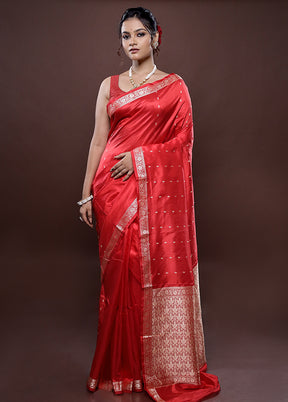 Red Katan Silk Saree Without Blouse Piece - Indian Silk House Agencies