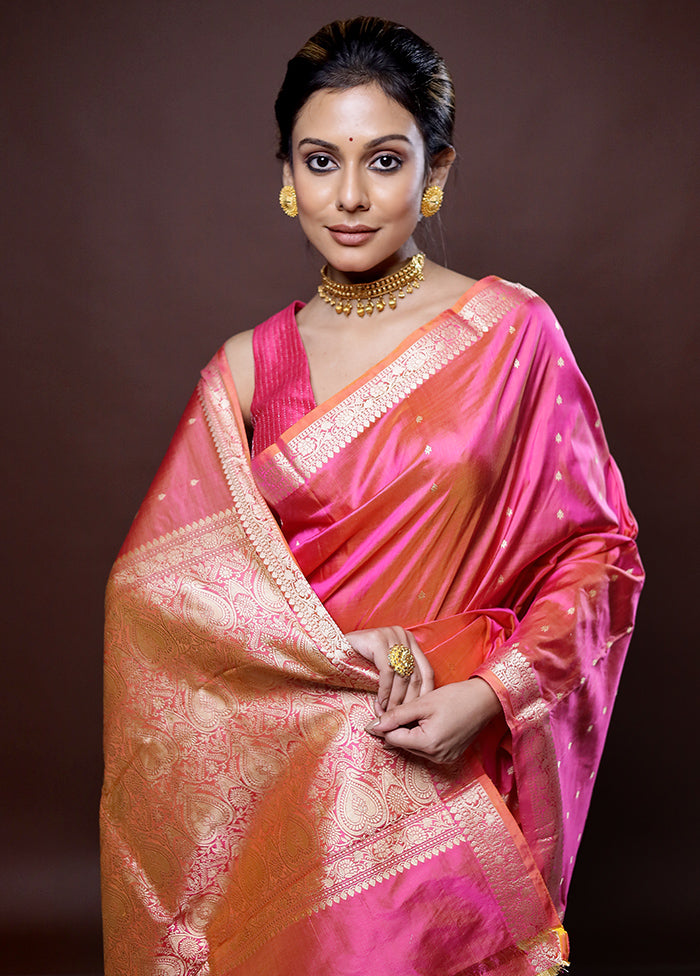Pink Katan Silk Saree Without Blouse Piece