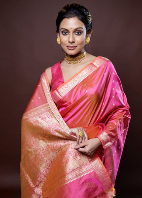Pink Katan Silk Saree Without Blouse Piece - Indian Silk House Agencies