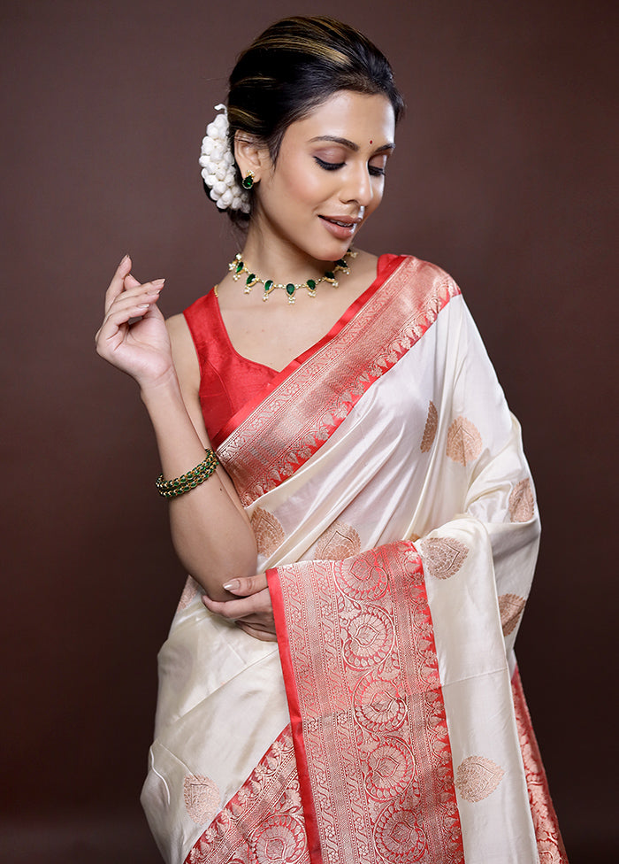 Cream Katan Pure Silk Saree Without Blouse Piece - Indian Silk House Agencies