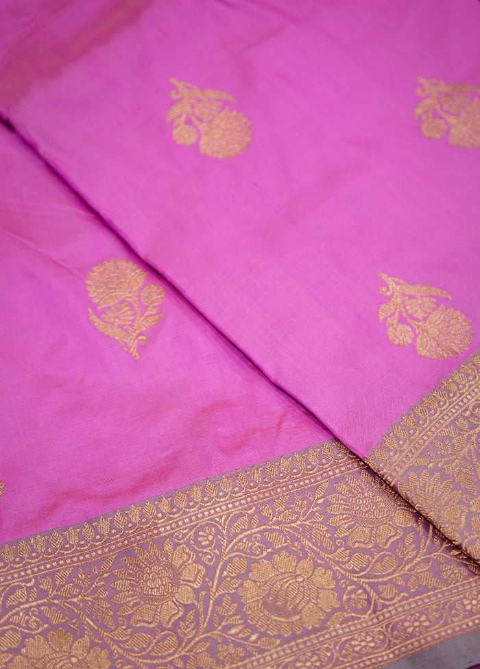 Pink Katan Pure Silk Saree Without Blouse Piece