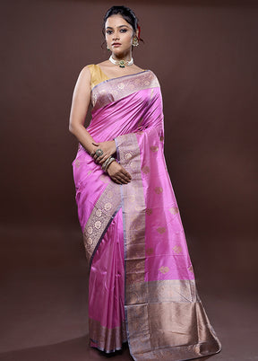 Pink Katan Pure Silk Saree Without Blouse Piece - Indian Silk House Agencies
