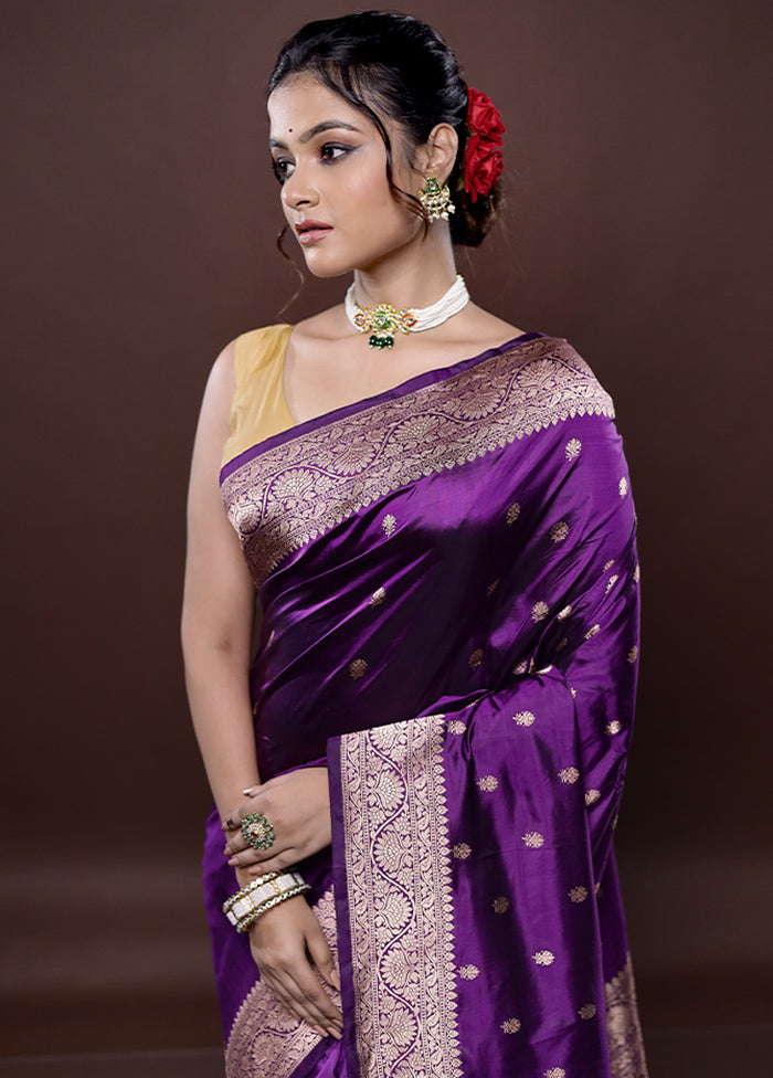 Purple Katan Pure Silk Saree Without Blouse Piece