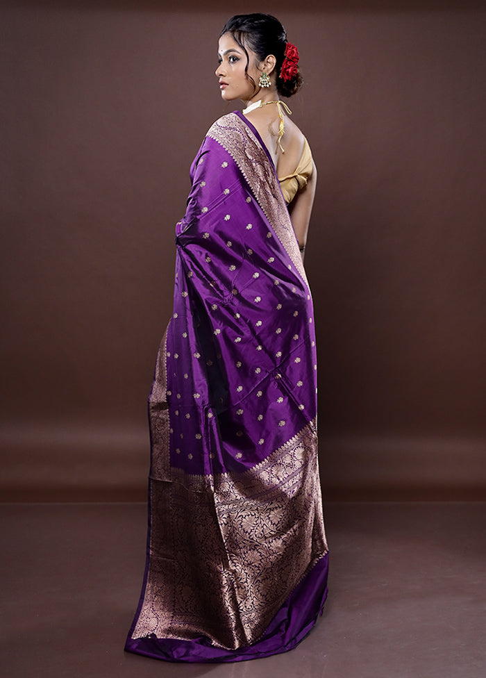 Purple Katan Pure Silk Saree Without Blouse Piece - Indian Silk House Agencies