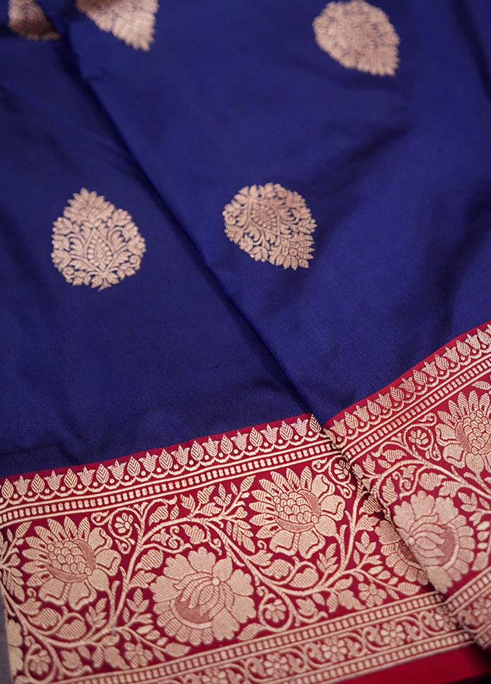 Blue Katan Pure Silk Saree Without Blouse Piece